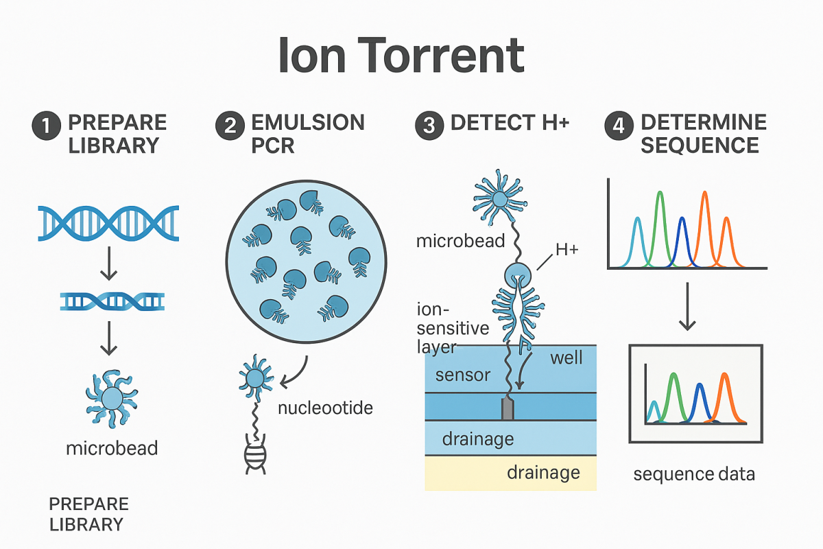 sơ đồ minh họa quy trình Ion Torrent