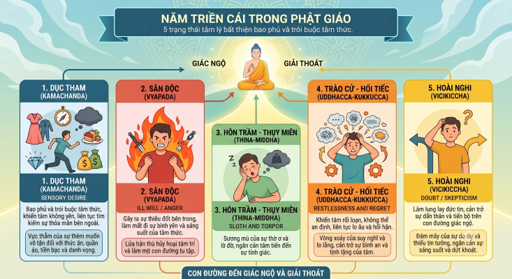 5 trạng thái bất tiện bao phủ và trói buộc tâm thức